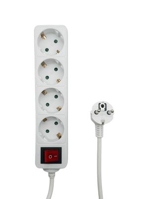MicroConnect 4-way Schuko Power Strip  on/off switch 5M, White