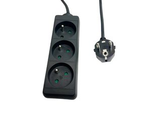 MicroConnect 3-way Power Strip French Type  E,1.5m Black