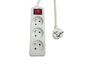 MicroConnect 3-way Power Strip on/off  switch French Type E, 1.5m  White
