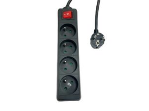 MicroConnect 4-way Power Strip on/off  switch French Type E, 5m  Black