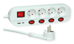 ROLINE 4-fach Steckdosenleiste mit Schalter, UTE Version, USB-Charger A+C, 1,5 m