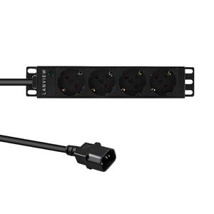 Lanview 10' rack mount power strip,  1U, 16A with 4 x Schuko  socket, C14 plug
