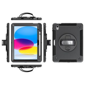 eSTUFF iPad 11th/10th gen OHIO  Defender Case with hand strap  and shoulder strap. Black