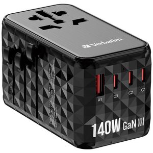 Verbatim GaN Iii Universal Travel  Adapter Uta-10 2 X USB-C Pd  3.1 140W  1 X USB-C Pd 18W 1 X USB-A Qc 3.0 18W
