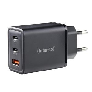 Intenso Power Adapter W65ACC Gan, Schwarz 65 Watt Netzteil, Zwei USB-C Anschlüsse und einem USB-A Anschluss