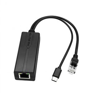 MicroConnect 1000Mbit POE Splitter USB-C  to RJ45 Ethernet to RJ45 +  USB-C Black.
