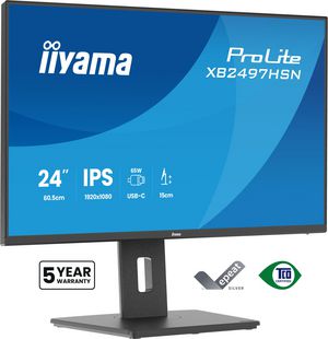 60,5cm/23,8" (1920x1080) iiyama ProLite XB2497HSN-B1 16:9 FHD IPS 1ms 100Hz HDMI DisplayPort USB-C USB LAN VESA Speaker Black