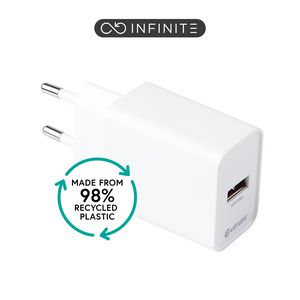 eSTUFF INFINITE (GRS) USB-A Charger  EU 18W Qualcom Quick Charge.  White. 98% recycled plastic (rPC)