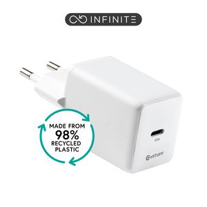 eSTUFF INFINITE (GRS) USB-C Charger  EU PD 45W GaN. 1 x USB-C.  White. 98% recycled plastic (rPC)