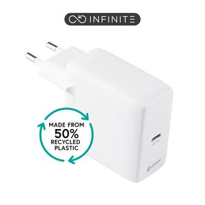 eSTUFF INFINITE (GRS) USB-C Charger  EU PD 65W GaN. 1x USB-C .  White. 50% recycled plastic (rPC)