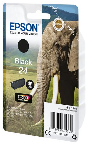 EPSON 24 5.1ml black blister with RF alarm ink cartridge for Expression Photo XP-55 750 760 850 860 950 960 970 XP-750 850