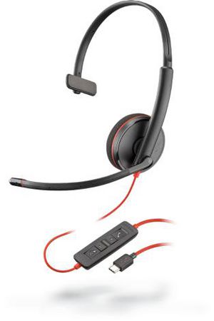 Poly Blackwire C3210 USB C Headset re C3210, Headset, Head-band,  Calls/Music, Black, Red, Monaural, In-line control unit