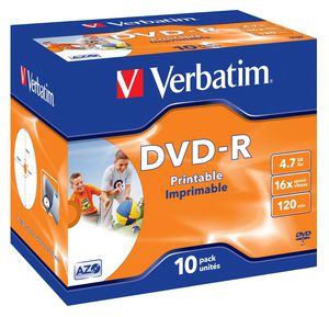 Verbatim - 10 x DVD-R - 4.7GB 16x - breite bedruckbare Flche fr Fotos - Jewelcase (Schachtel) - Speichermedium (43521)