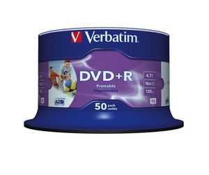 Verbatim DVD+R printable 16X Wide 4.7GB Inkjet printable, Non ID Brand 50PK SPINDLE