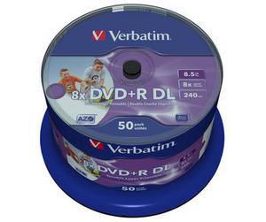 Verbatim DVD+R Double Layer 8X 8.5GB Wide withe printable no ID,50