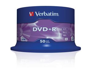 1x50 Verbatim DVD+R 4,7GB 16x Speed, matt silver
