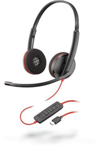 Poly PLX BLACKWIRE C3225 USB A re 3225, Headset, Head-band, Office/Call center, Black,Red, Binaural, In-line control unit