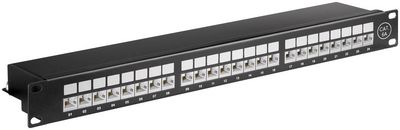 MicroConnect CAT6a 24 port 19" Patch Panel, STP Shielded, black, internal connection technology for LSA insulation displacement terminals