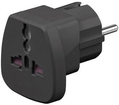 MicroConnect Universal Travel adapter black work to UK, US, DK, CH, IT. This adapter doesn't convert line voltage!