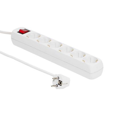 MicroConnect 6-way Schuko Socket 1.8M White With ON/OFF switch and Child protection, 230V 16A