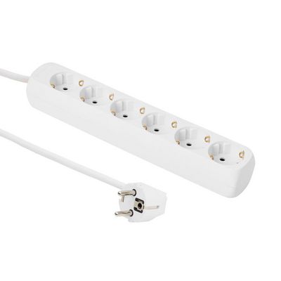 MicroConnect 6-way Schuko power Socket 1.5m without On/Off switch, White with child proof / earth clips, 230V 16A