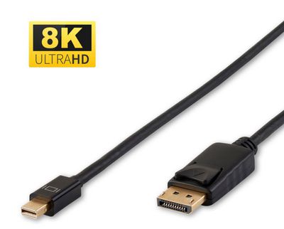 MicroConnect 8K Mini Displayport to Displayport Cable 0.5m Male-Male, Black, 8K 60Hz Gold-plated Connectors