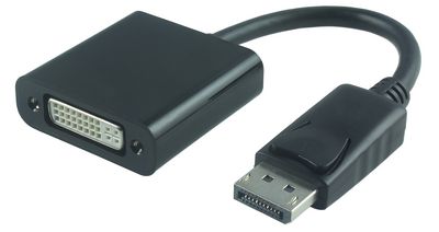 MicroConnect Displayport v1.2 to DVI M-F DVI-I 24+5, Dual link 0.15m Passive, Black, Resolution : 1920x1200 / 1080P (Full HD)