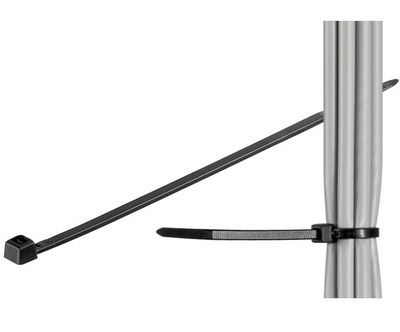 MicroConnect Cable tie 100pcs Black 203mm  X 2,5mm 200mm X 2,5mm, UV  resistant Weather resistant Nylon, breaking strenght : 8.1 kg