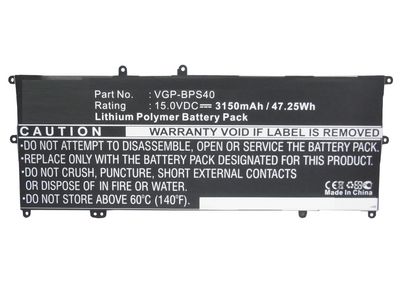 CoreParts Laptop Battery for Sony 47.36Wh 14.8V 3200mAh 47Wh Li-Pol 15V 3150mAh Black, SVF14N16CW, SVF14N26CW, SVF15N13CW, SVF15N18PW, VAIO
