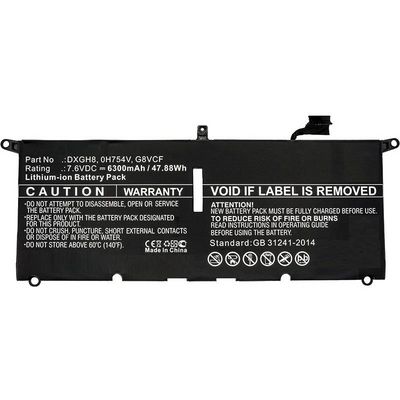 CoreParts Laptop Battery for Dell  47.88Wh 7.6V 6300mAh 48Wh  Li-Pol 7.6V 6300mAh Black, XPS 13 2018, XPS 13 9370, XPS 13 9370 FHD i5, XPS