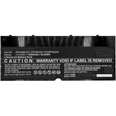CoreParts Laptop Battery for Fujitsu  45.00Wh 14.4V 3100mAh 44WH  Li-Pol 14.4V 3050Ah Black, FUJITSU LifeBook T904 T904U T935 U745