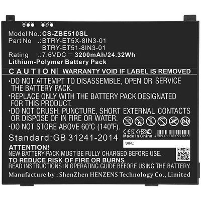 CoreParts Battery 24.32Wh Li-Pol 7.6V  3200mAh Black for Zebra  Tablet 24.32Wh Li-Pol 7.6V 3200mAh Black for Zebra Tablet ET51, ET51 Windows
