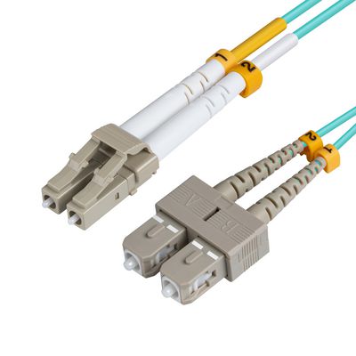 MicroConnect LC/UPC-SC/UPC 1.5m OM3 Fibre  Patch Cable MM Duplex LSZH,  OD: 2mm, 0.3dB Aqua