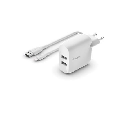 Belkin Dual USB-A Ladegerät incl. Lightning Kabel 1m 24W weiß