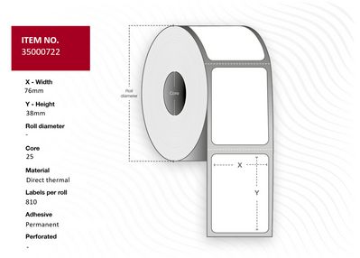 Capture Label 76x38 - Core 25. White.  Eco. DT. Permanent. 810  labels per roll. 24 rolls per box. Black Mark