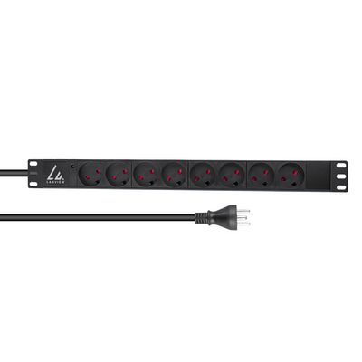 Lanview 19" rack mount power strip, 1U, 13A with 8 x danish type K socket and 2m cable with type K plug