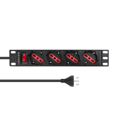 Lanview 1U 10 inch 4 port Type F/J  Italy plug, with switch, 2M  power cable with J plug