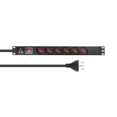 Lanview 1U 19 inch 6 port Type F/J, with switch, 2M power cable with J plug