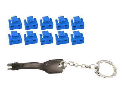 MicroConnect RJ45 Port blockers with key tool blue, 10 pcs.
