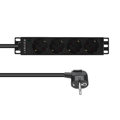 Lanview 10?? 4-way Schuko outlets with 2-meter 3G1.5mm2 cable with Schuko plug, with Light indicator