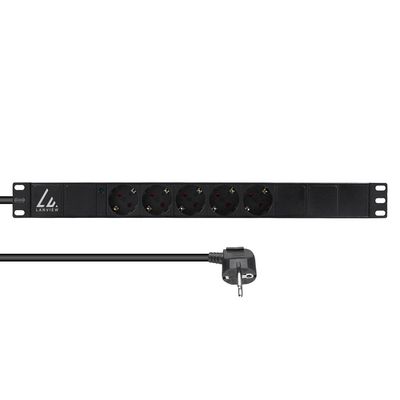 Lanview 19" rack mount power strip,  1U, 10A with 5 x Schuko type  F socket.