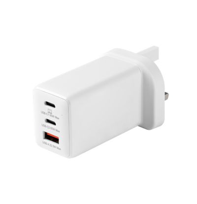 eSTUFF INFINITE USB-C Charger UK PD 67W GaN. 2 x USB-C - 1 x USB-A. White Recycled Plastic