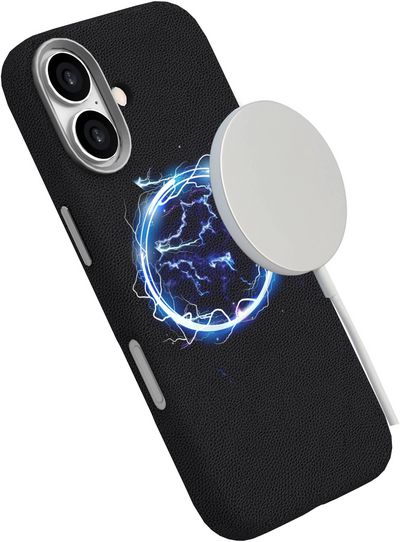 eSTUFF INFINITE (GRS) VENICE iPhone  17 Black PU Leather Magnetic  Cover. Material: 65% (GRS) recycled PC and 21% (GRS) recycled TPU