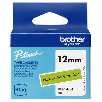 Brother BTAGG31 12mm Black on light green tape