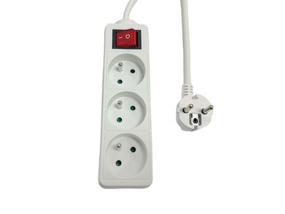 MicroConnect 3-way Power Strip on/off  switch French Type E, 1.5m  White