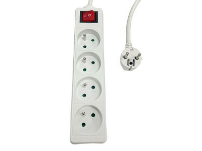 MicroConnect 4-way Power Strip on/off switch French Type E, 1.5m White