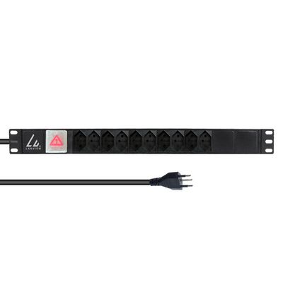 Lanview 19" rack mount power strip, 10 port Swiss T13 10A, with switch, 2M power cable type J