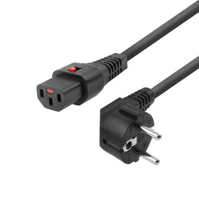 MicroConnect Powercord Schuko CEE 7/7 male  (angled) - C13 IEC Lock black  1m, EL249S Powercord Schuko CEE 7/7 male (angled) - C13 IEC Lock black 1m,