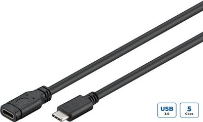 MicroConnect USB-C 3.2 Gen 1 Extension Cable, 1m Black, for synching and charging, Speed Rate at 5 Gbs. 3A