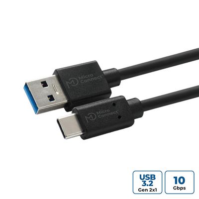 MicroConnect USB C-A 3.2 Gen 2 Cable, 0.5m USB-C Gen2 - USB 3.0 A,  Black, 20 X faster than USB 2.0, SuperSpeed data transmissions up to 10 Gbit/s